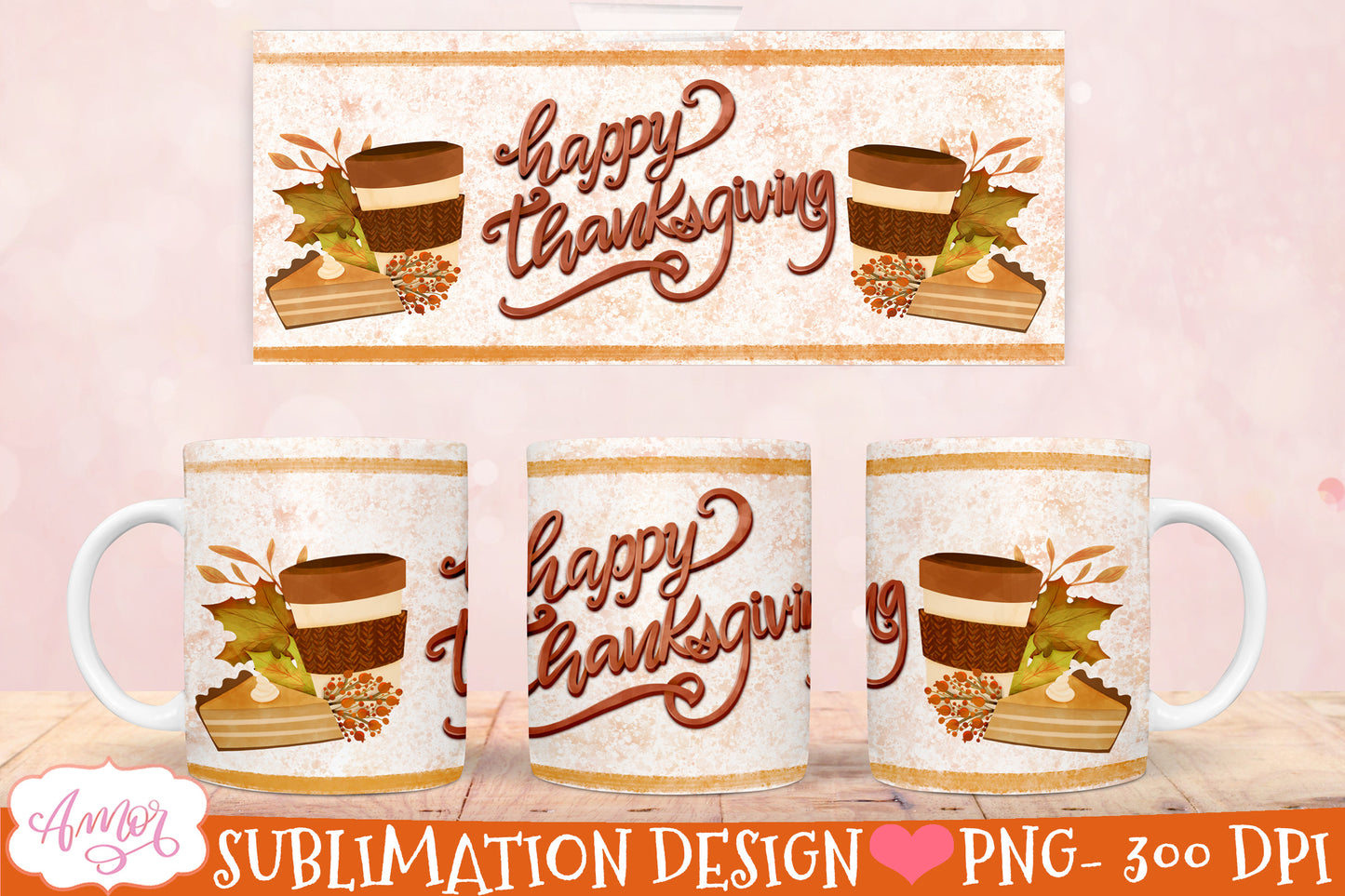 Happy Thansgiving mug wrap for sublimation 11oz and 15oz