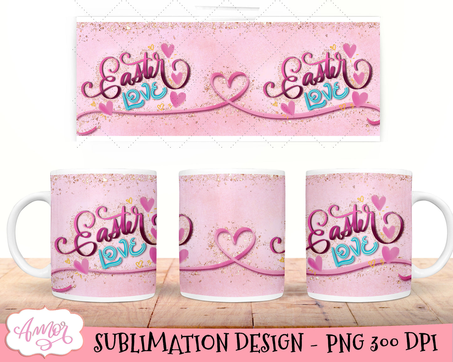 Easter love mug wrap for sublimation