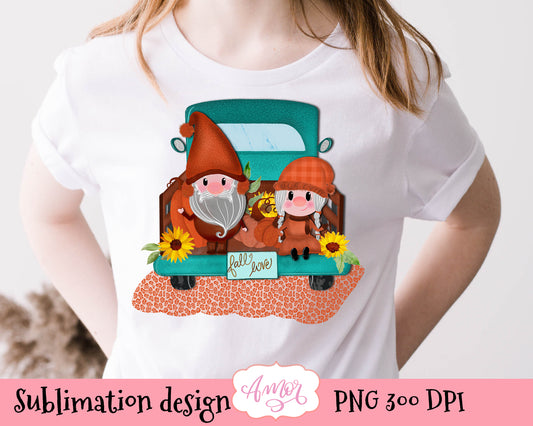 Fall Truck With Gnomes and Pumpkins sublimation design