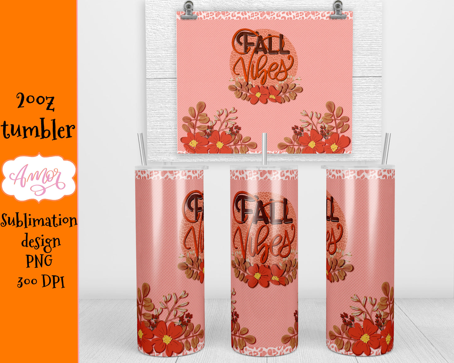 Fall Vibes sublimation design for 20oz skinny tumbler