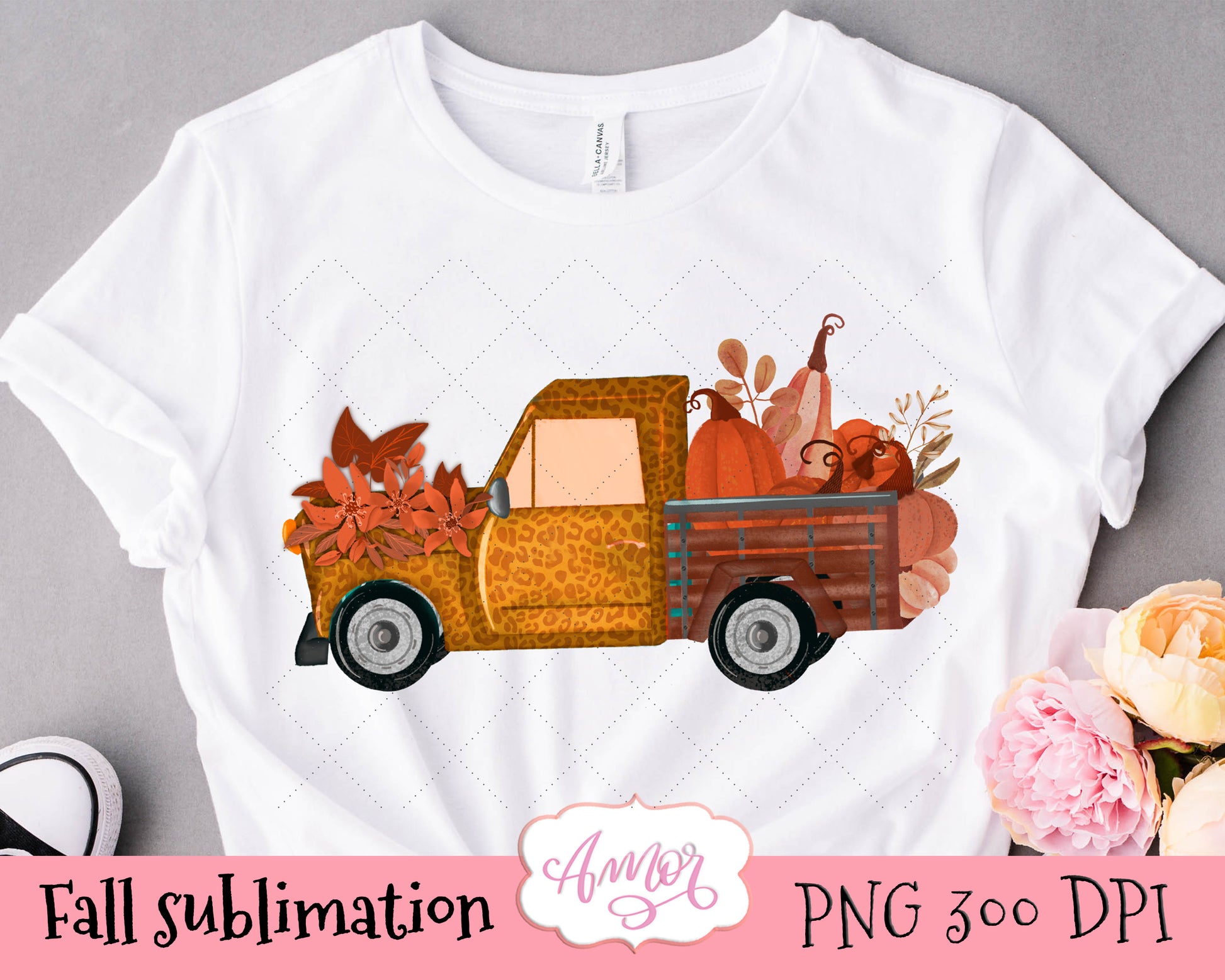 Fall truck sublimation design for T-shirts