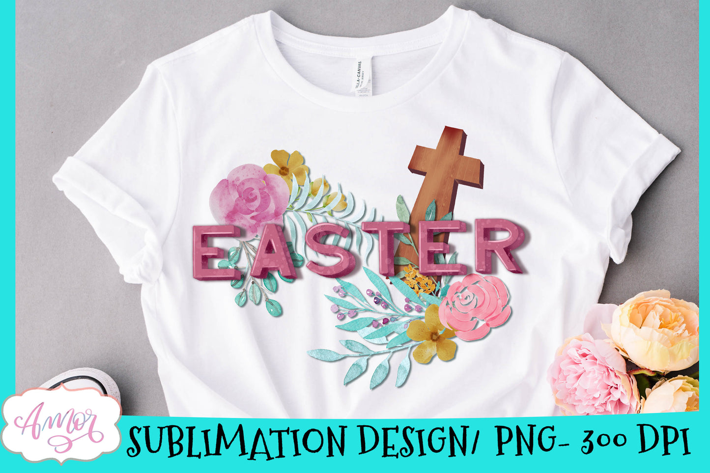 Floral Easter Sublimation Design for T-shirts