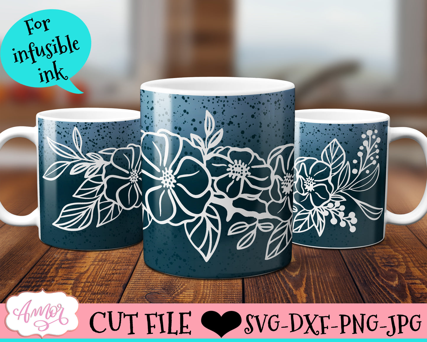 Floral Mug Wrap SVG for Cricut infusible ink
