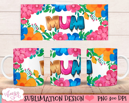 Floral Mum mug wrap PNG for sublimation | Mother's day mug
