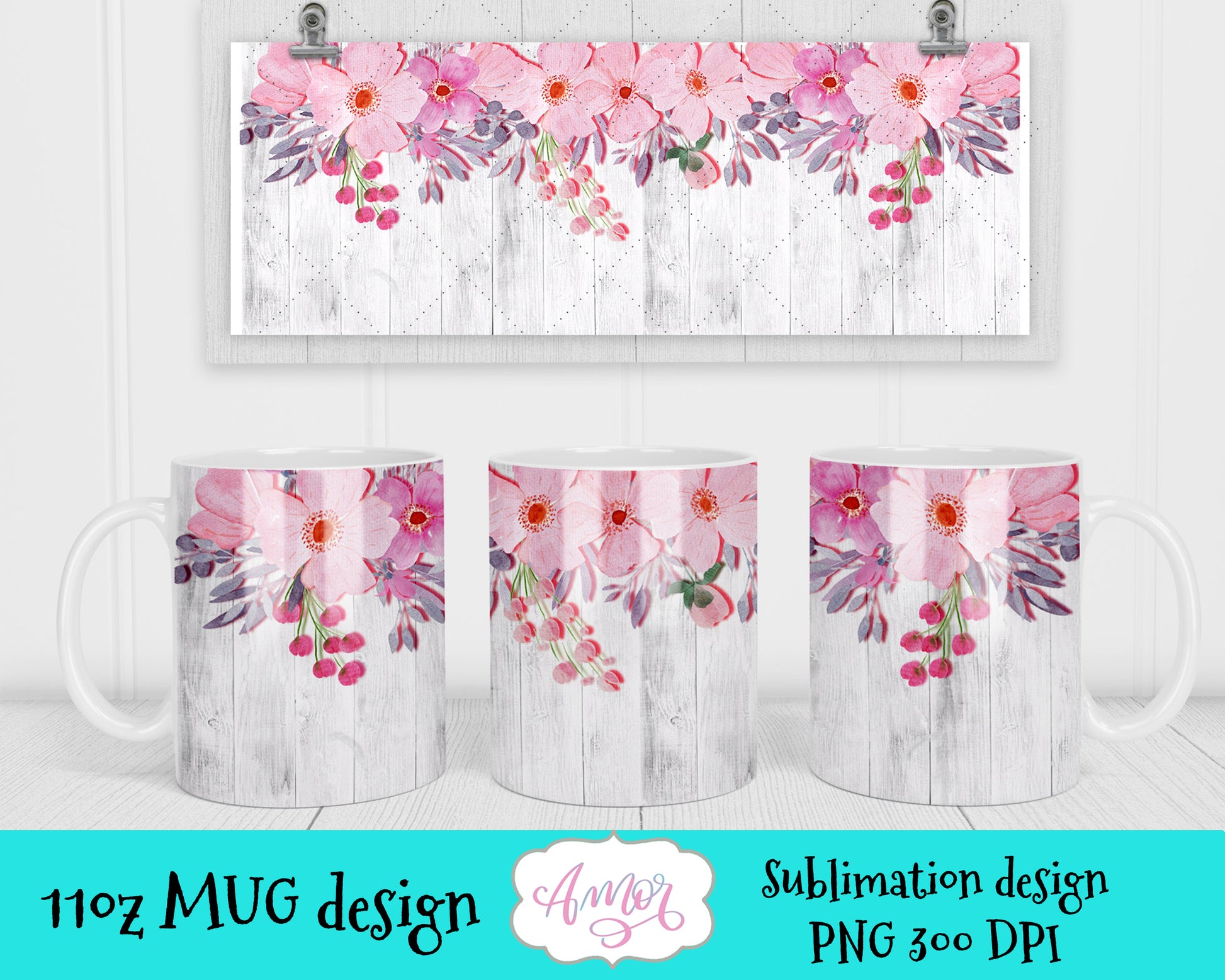 Floral Template for 11oz mug sublimation