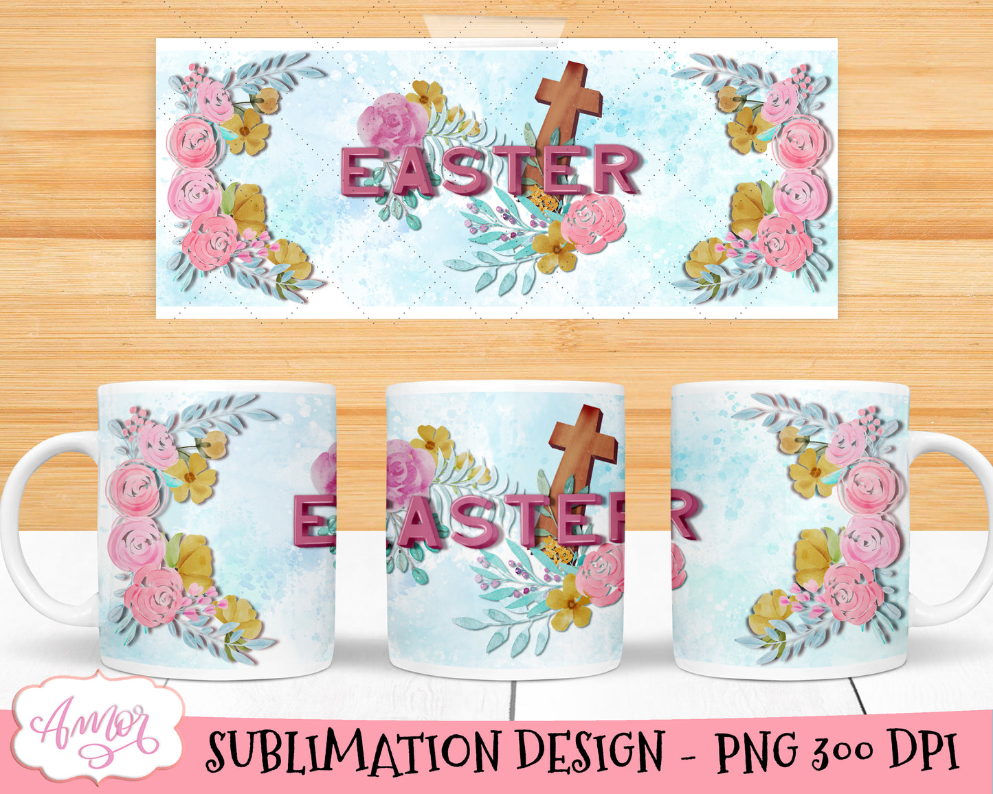 Floral easter mug design for sublimation