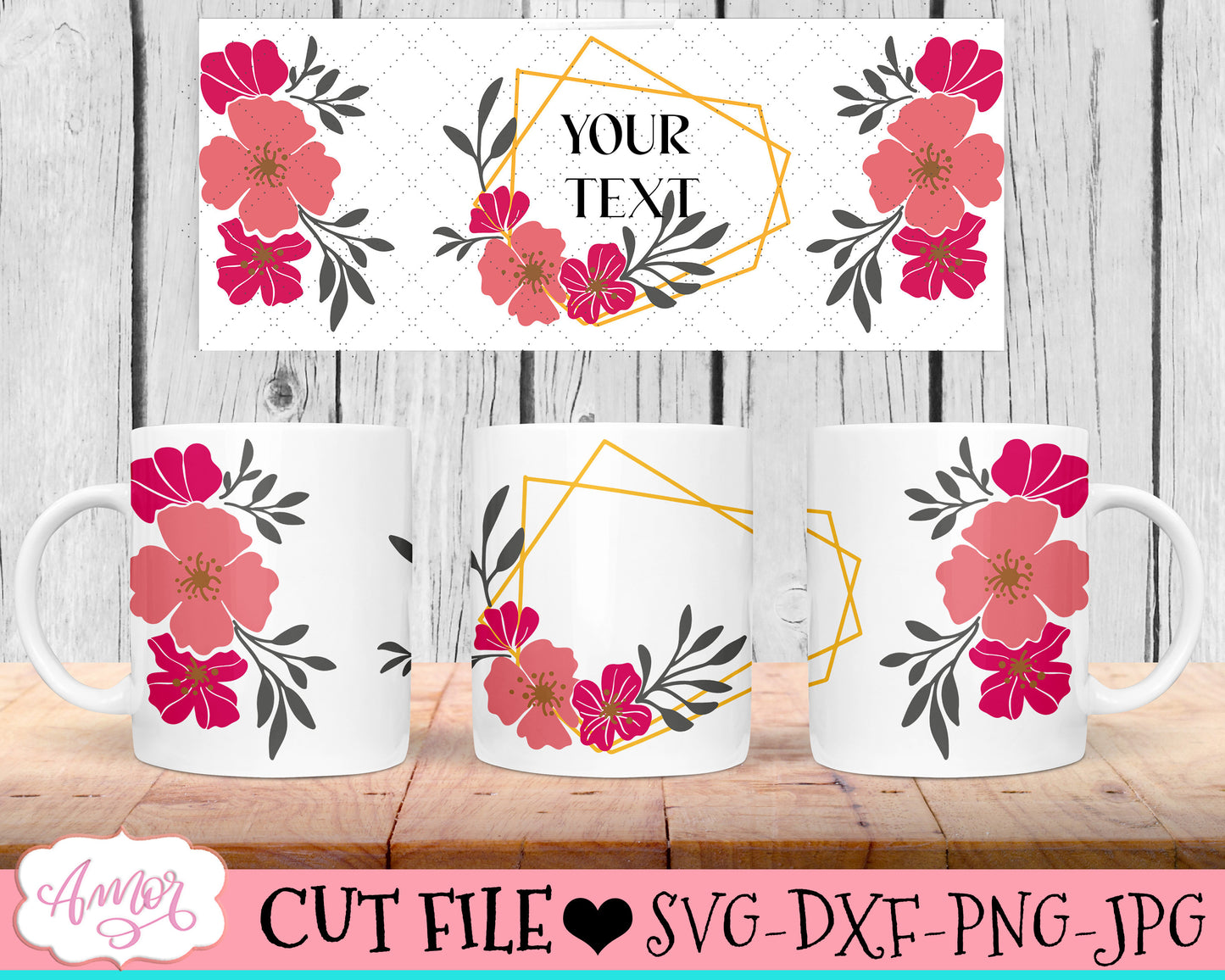 Floral mug wrap SVG cut file