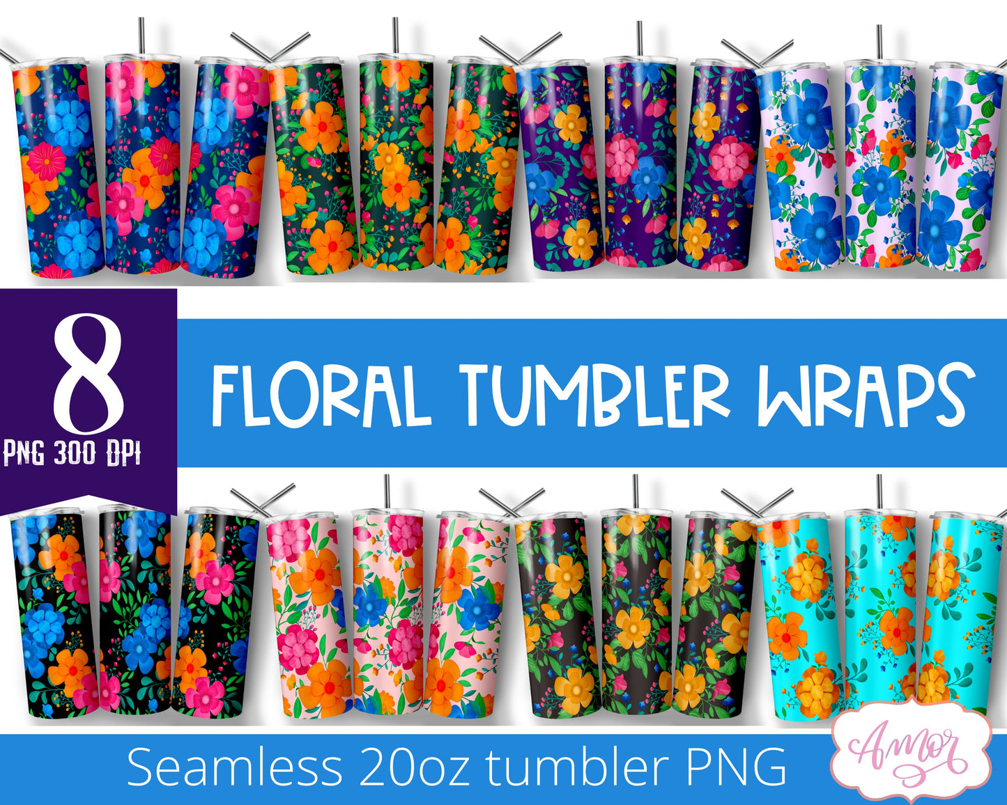 Floral seamless tumbler wrap BUNDLE