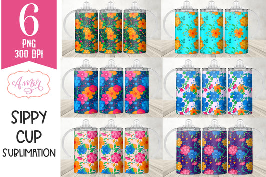 Floral sippy cup PNG for sublimation bundle | 12oz tumbler