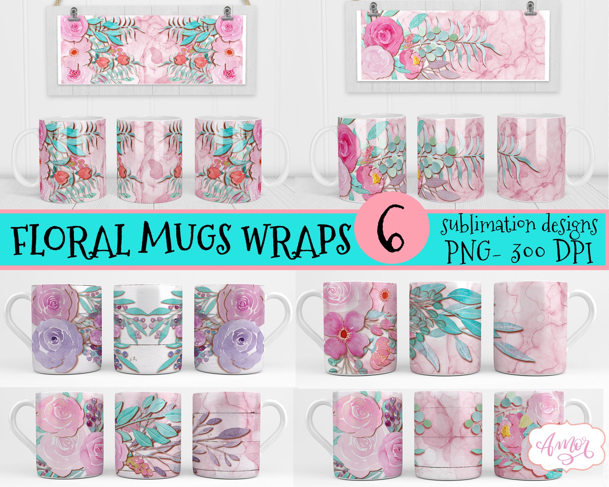 Flowers Mug sublimation Bundle