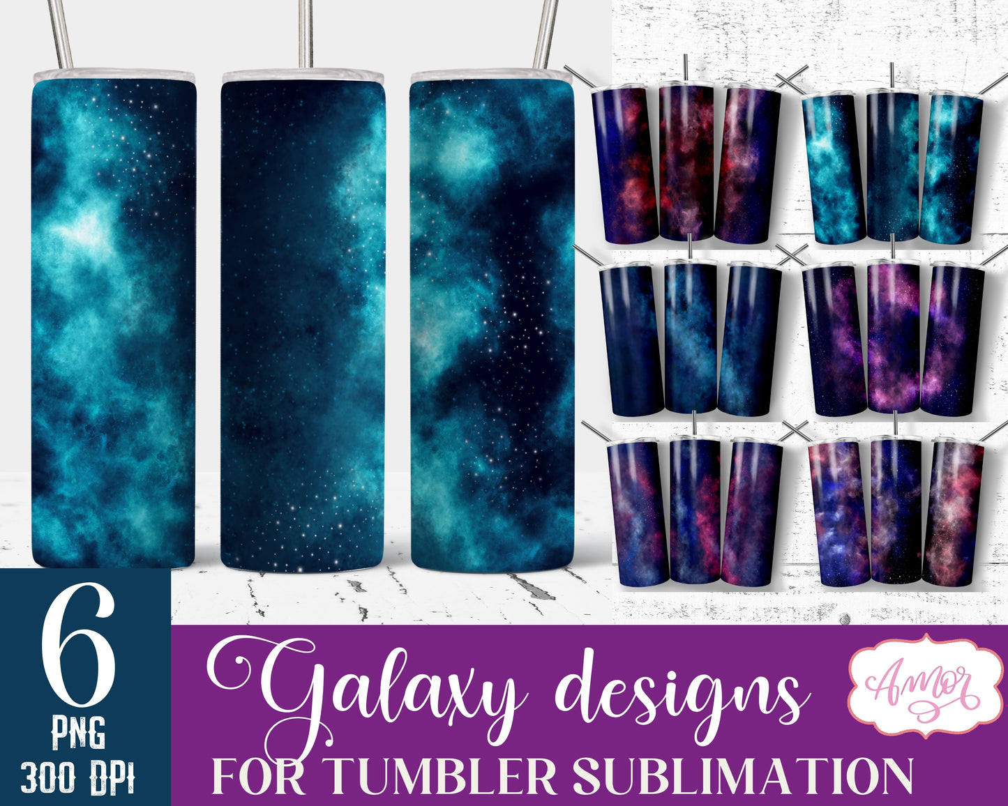 Galaxy tumbler wraps for Sublimation BUNDLE 6 PNG