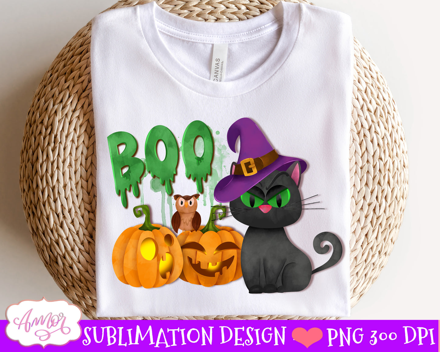 Halloween Cat Sublimation PNG| Boo Jack O'Lantern PNG