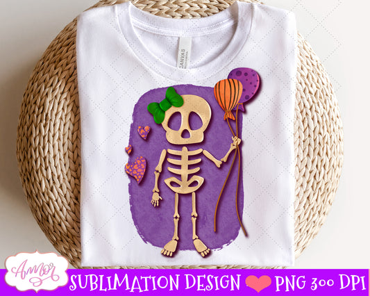 Halloween Sublimation design | Cute skeleton PNG clipart