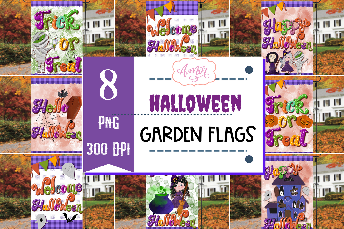 Halloween garden flag sublimation designs BUNDLE