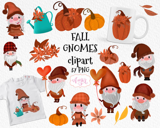 Hand Painted Fall Gnomes Clipart