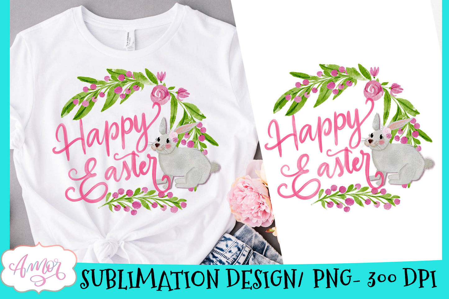 Hand painted Happy Easter Sublimation Design