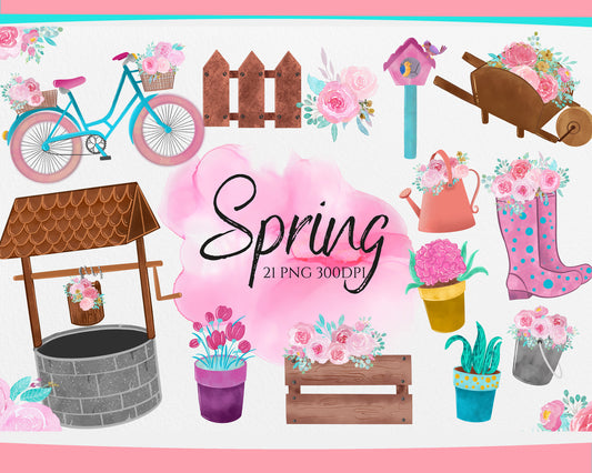 Hand painted spring garden clipart