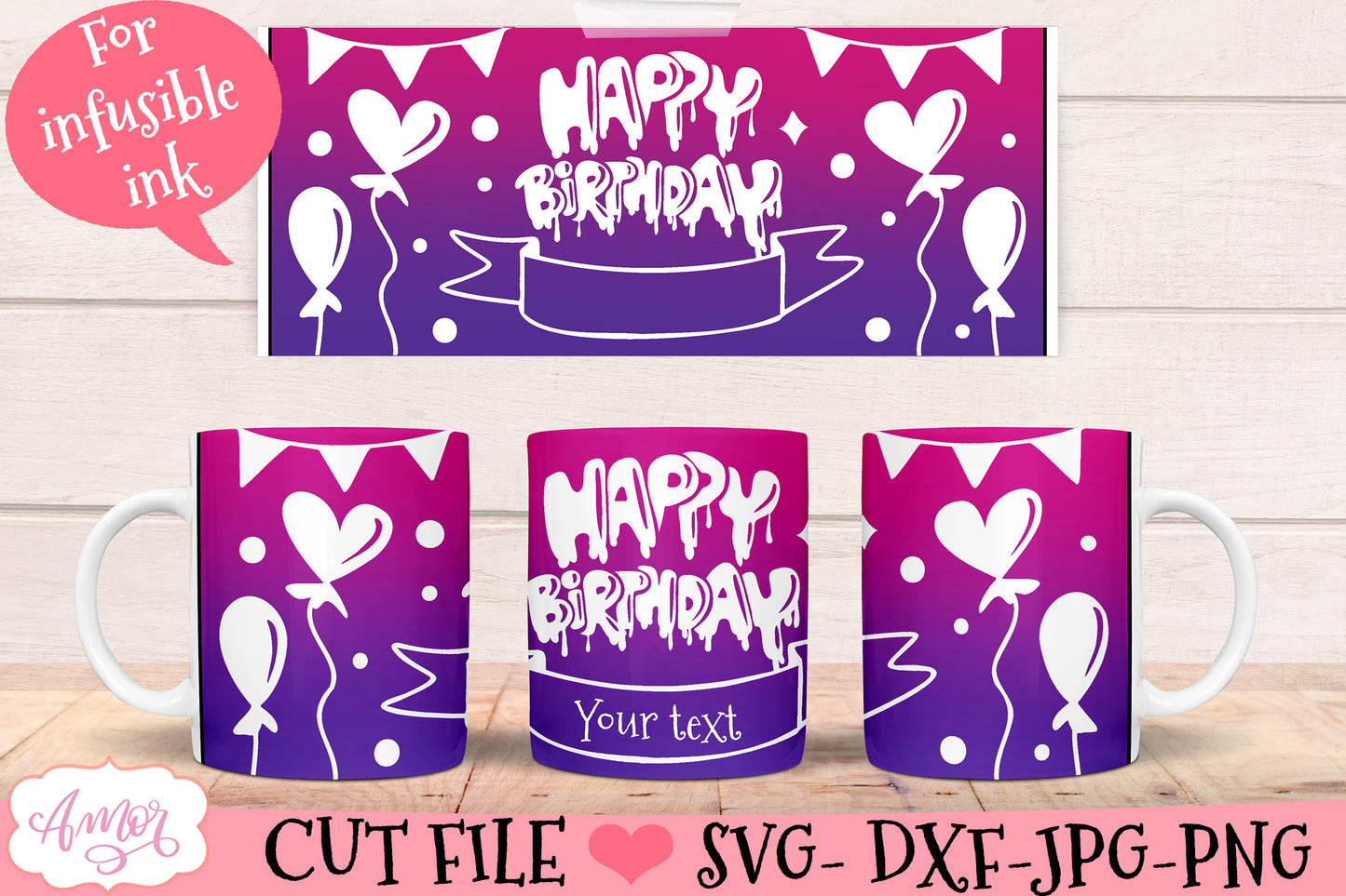 Happy Birthday mug wrap SVG for infusible ink- 12oz Cricut