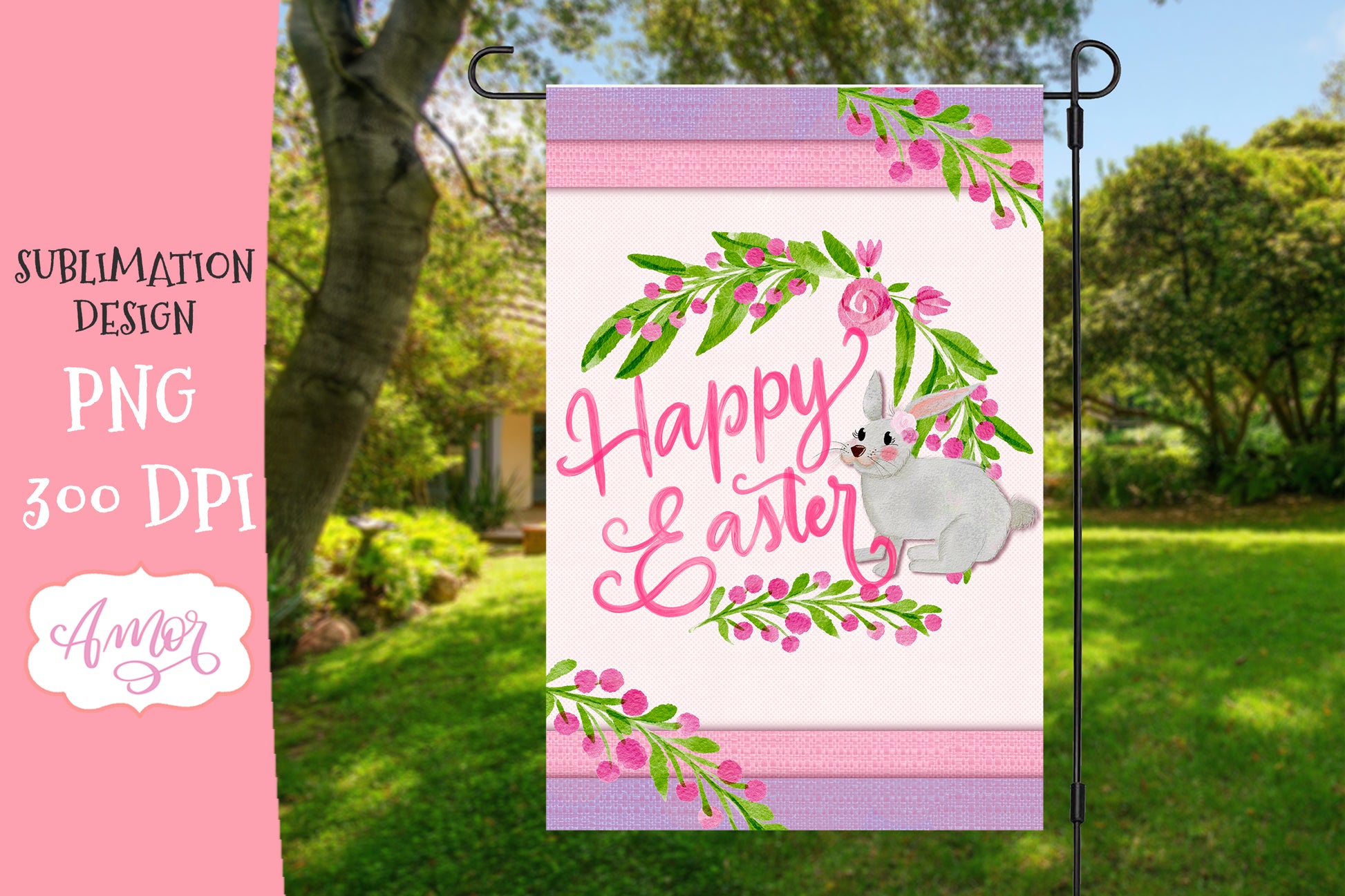 Happy Easter Garden Flag PNG for Sublimation