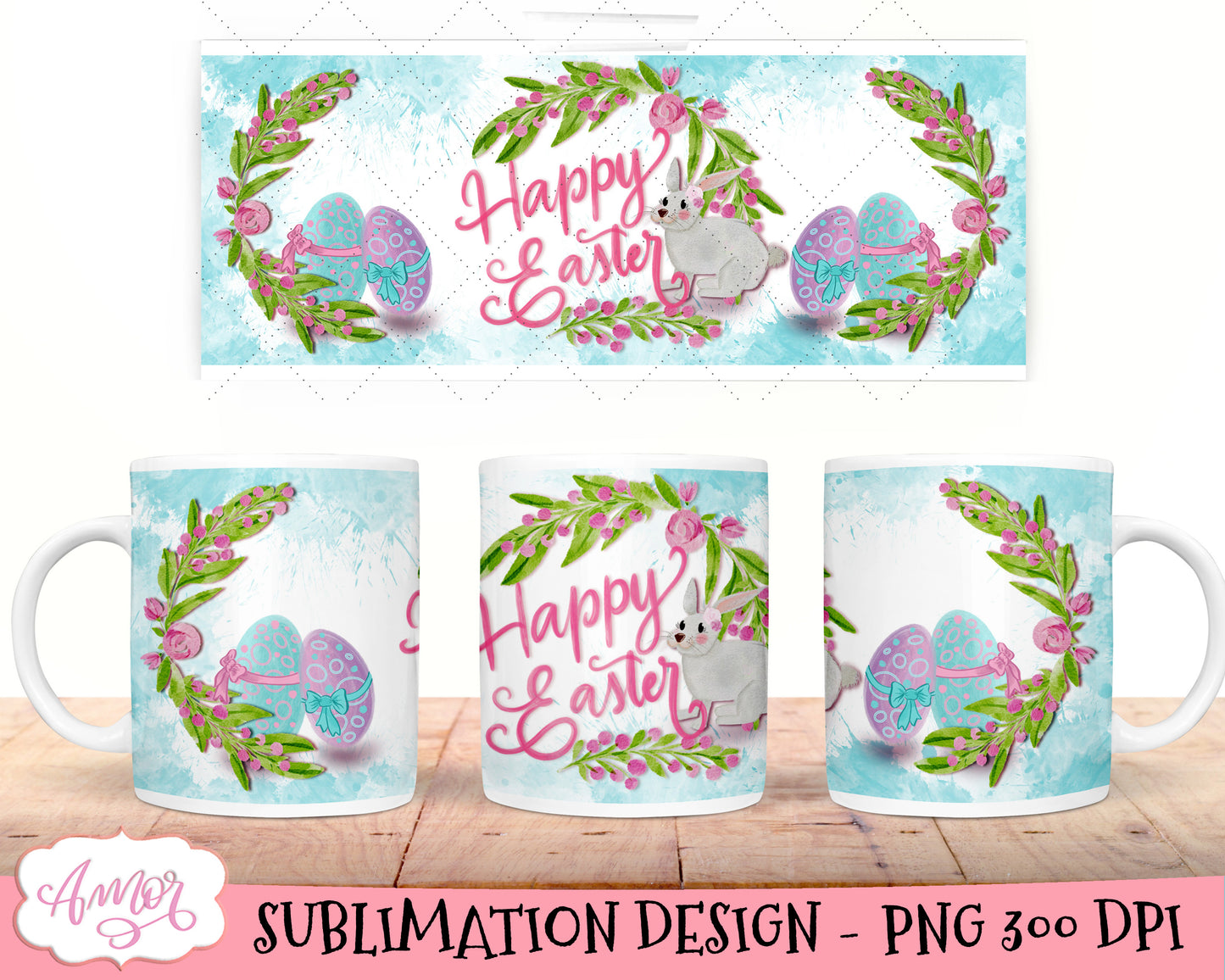 Happy Easter mug wrap for sublimation