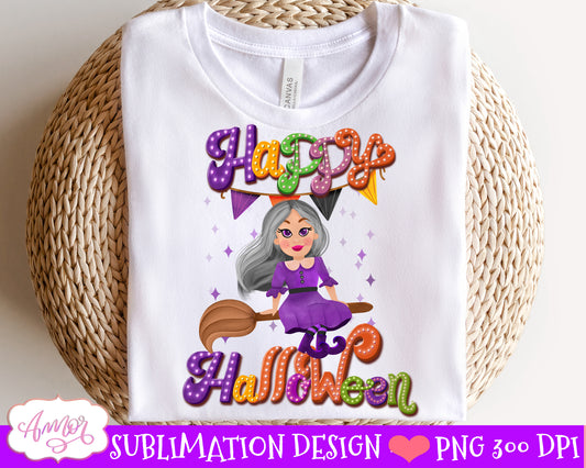 Happy Halloween Sublimation PNG | Cute Halloween witch design