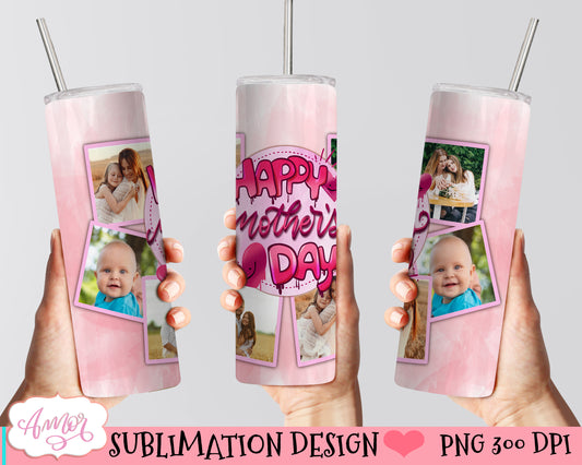 Happy Mother's day photo tumbler wrap PNG for sublimation