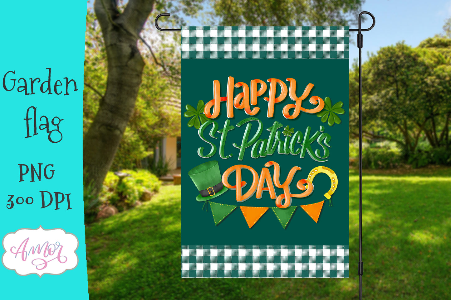 Happy St. Patrick's day garden flag sublimation PNG