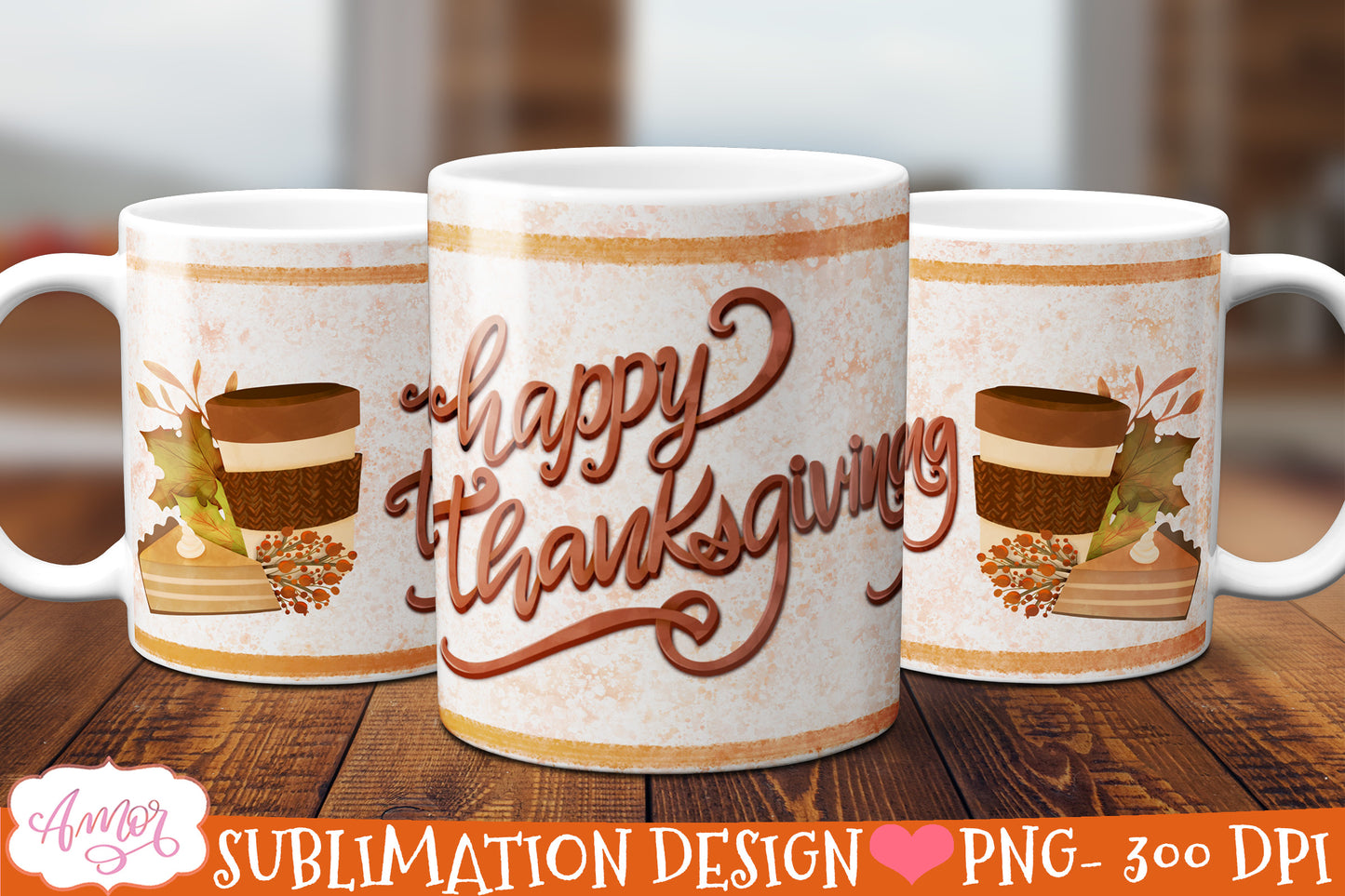 Happy Thansgiving mug wrap for sublimation 11oz and 15oz