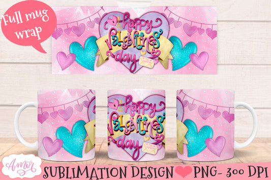 Happy Valentine's day Mug Wrap PNG for Sublimation