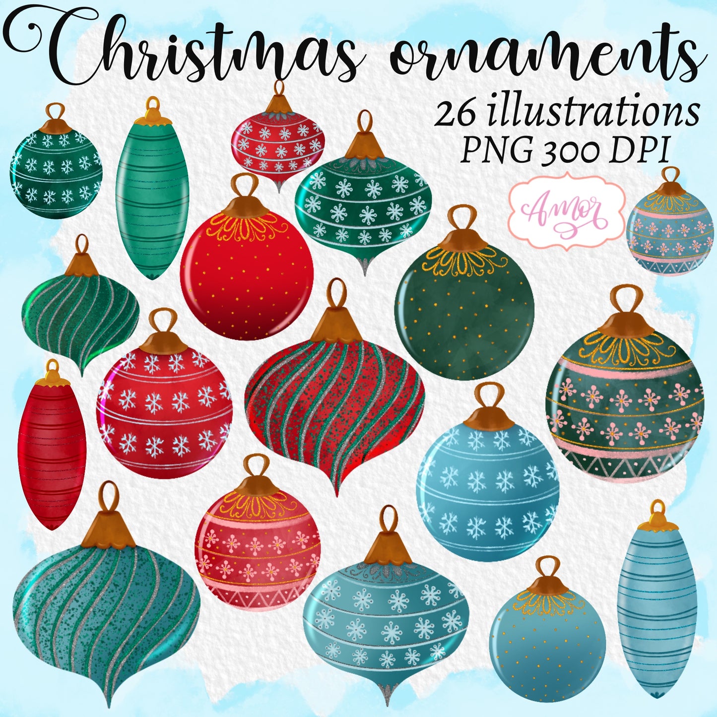 Hand Painted Christmas ornaments Clipart