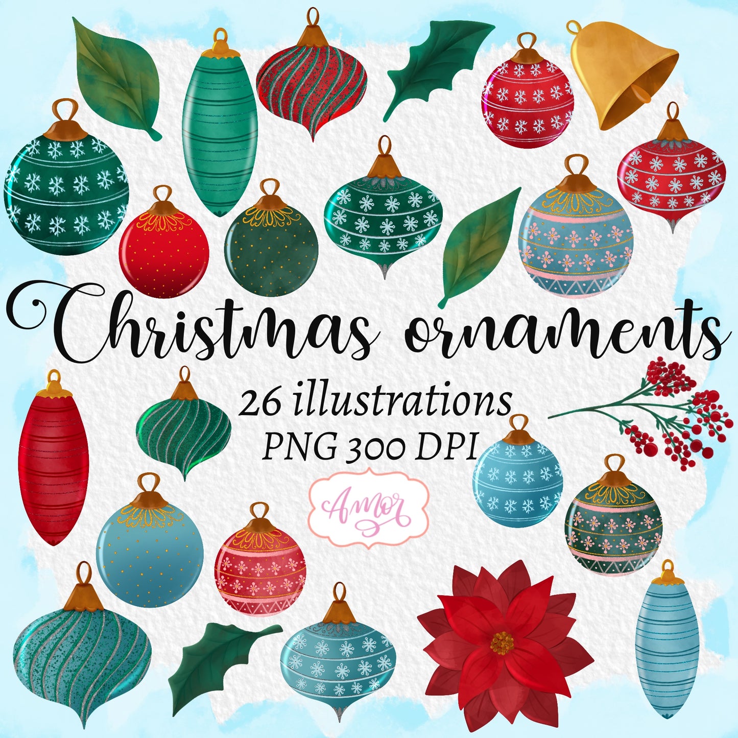 Hand Painted Christmas ornaments Clipart