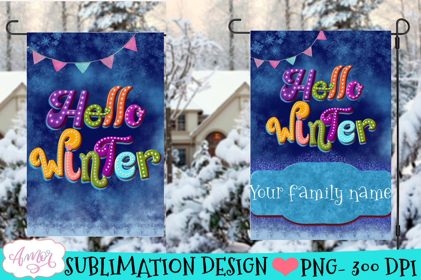 Hello winter garden flag sublimation design customizable