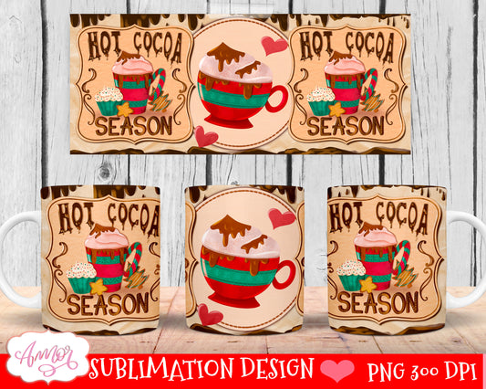 Hot cocoa season mug wrap for sublimation Christmas mug