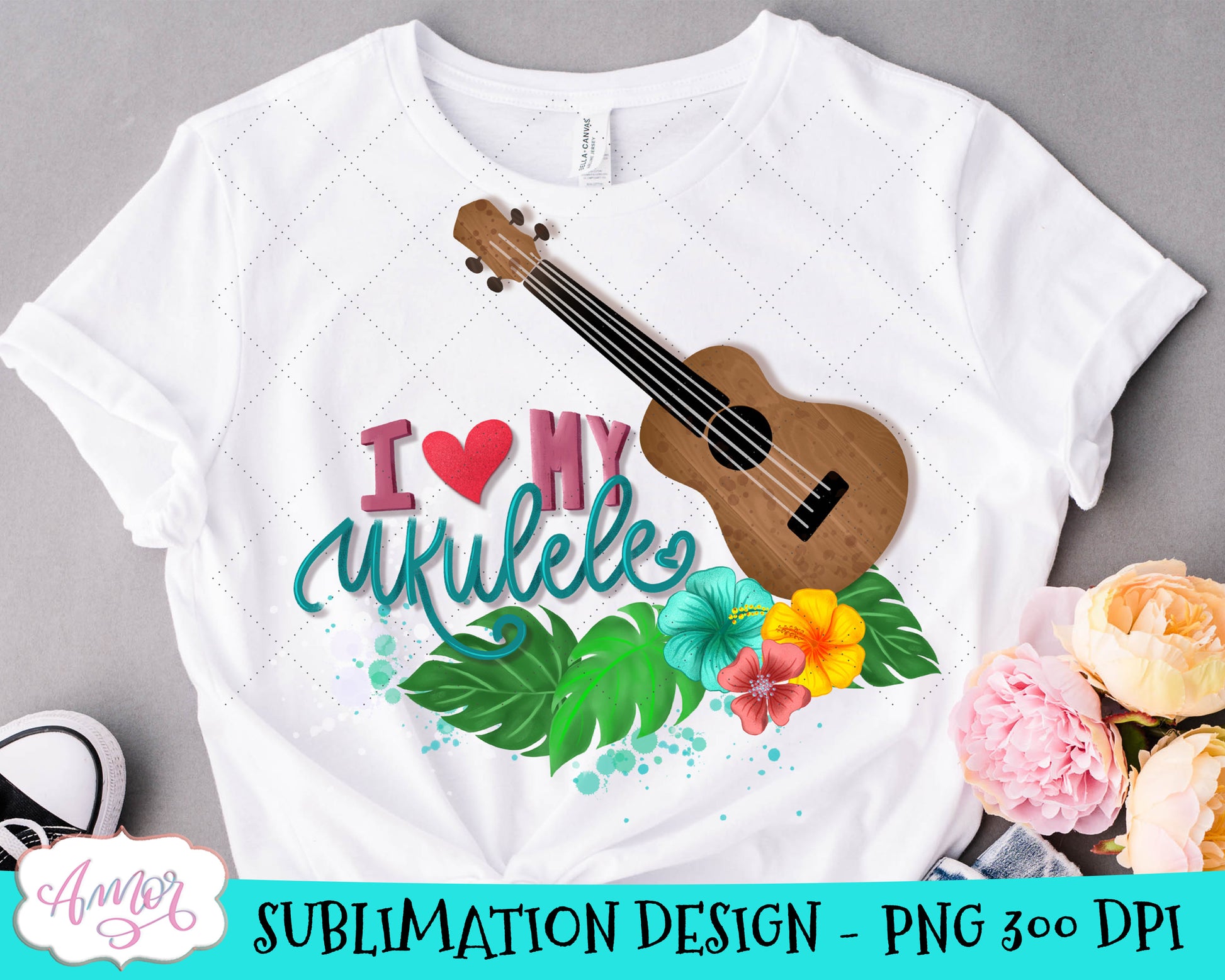 I Love my Ukulele sublimation design