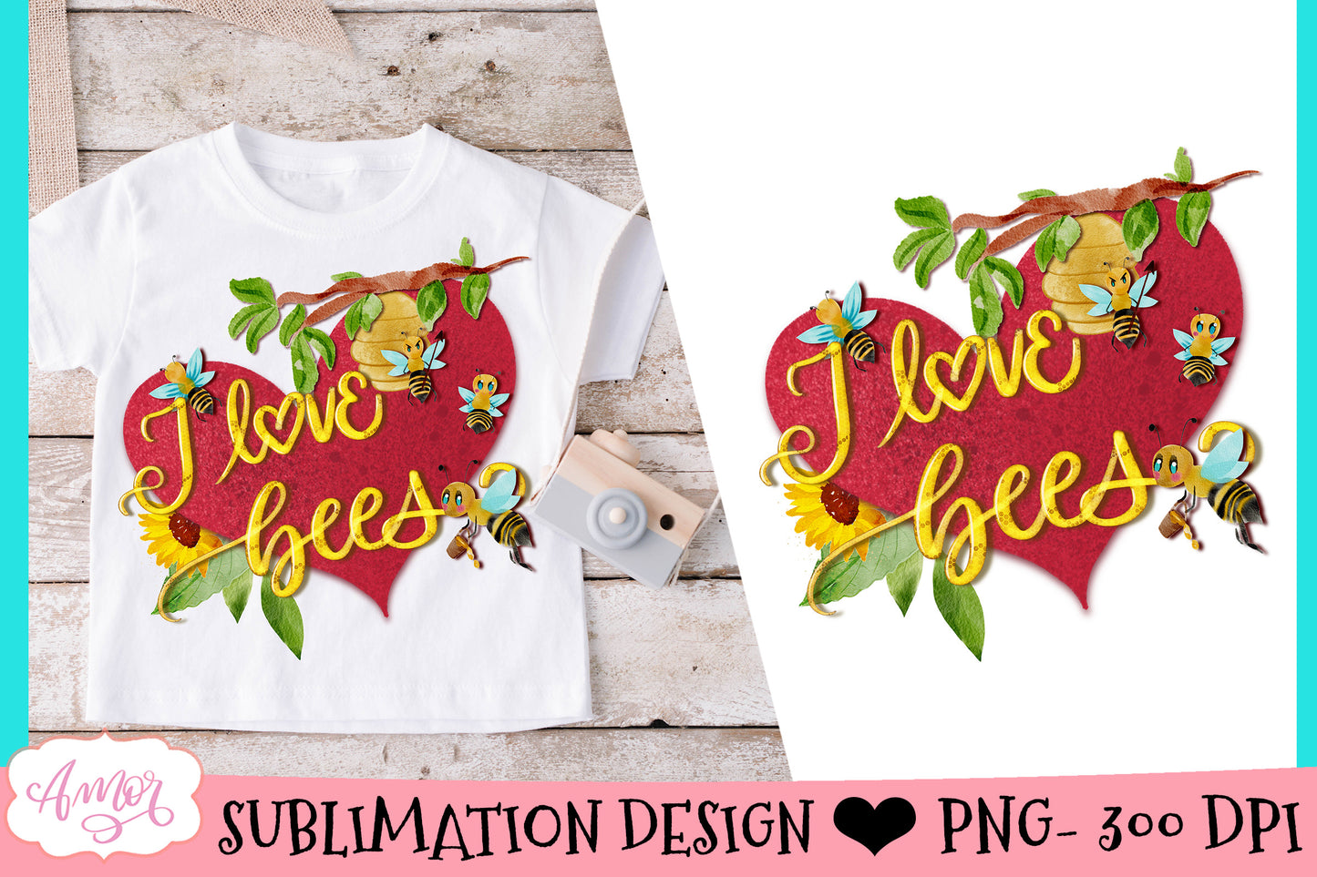 I love bees cute sublimation design for T-shirts