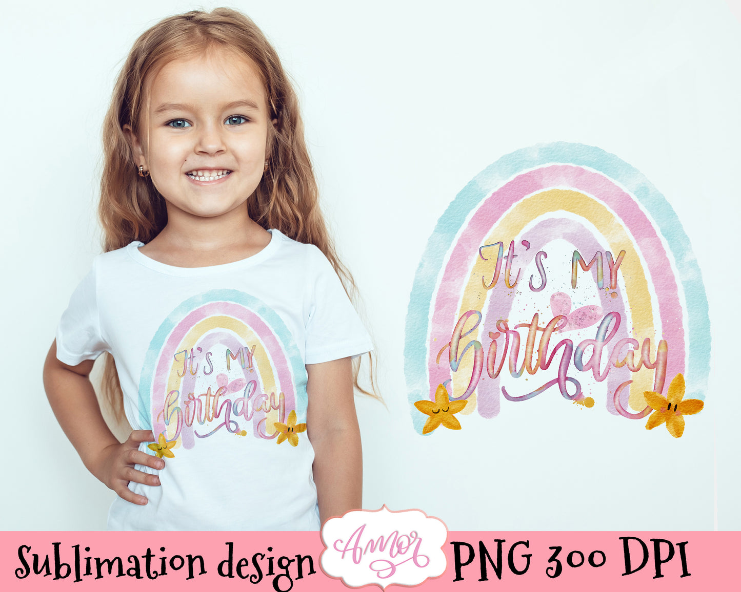 "It´s my birthday" sublimation design for T-shirts with a cute rainbow