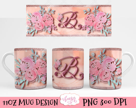 Letter "B" monogram mug template for 11oz Mug Sublimation