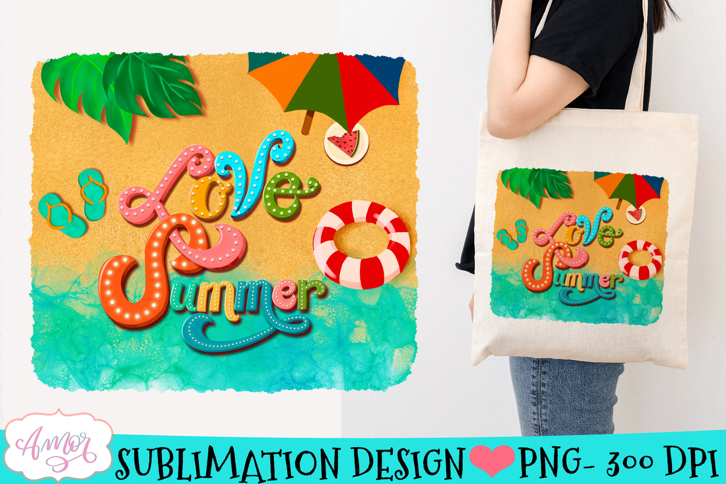 Love Summer Sublimation design  Beach PNG for Tote bags