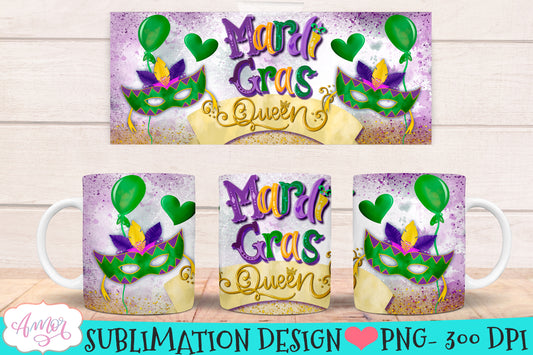 Mardi Gras Queen mug wrap PNG for sublimation 11oz and 15oz