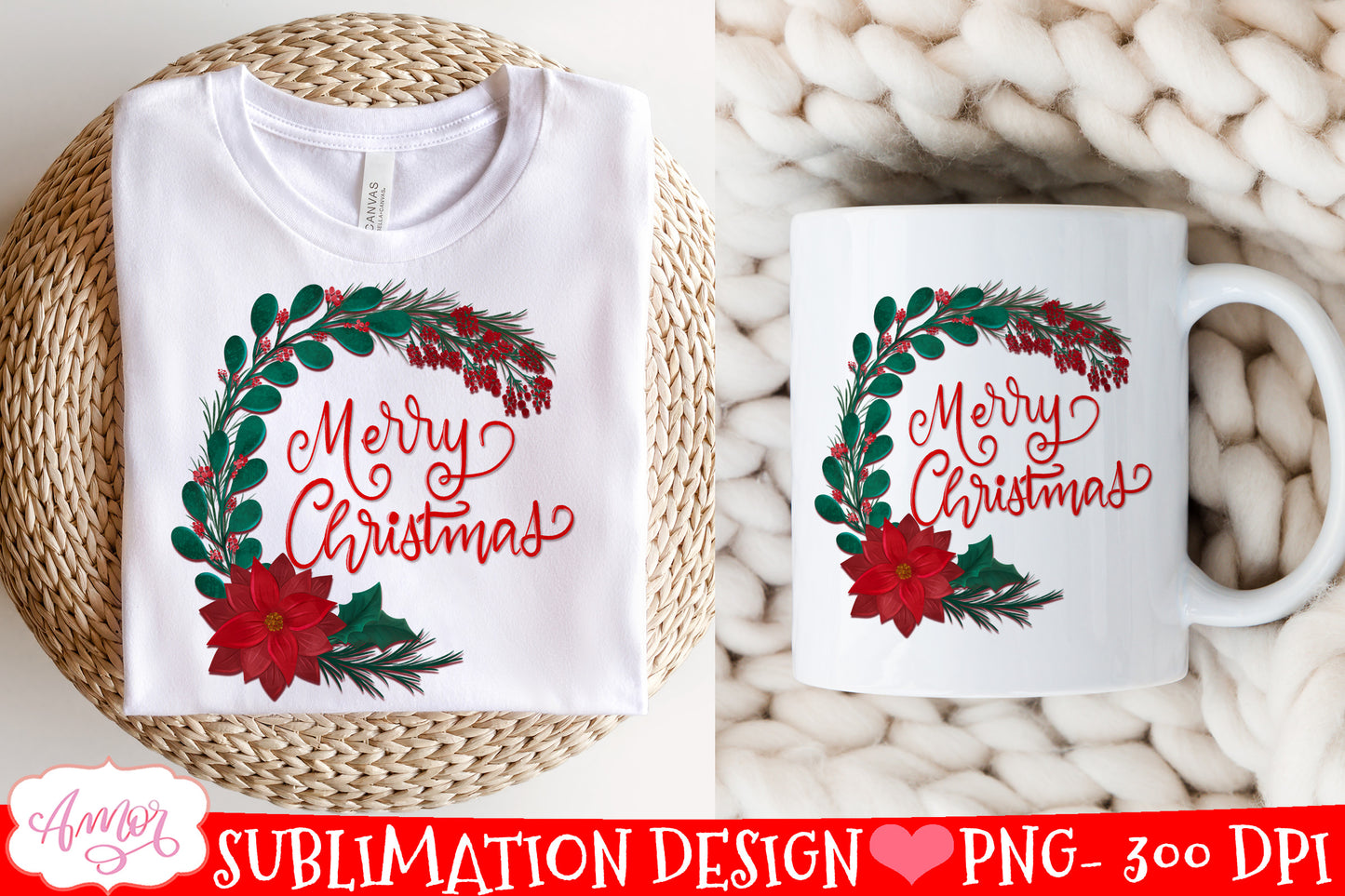 Merry Christmas wreath PNG for sublimation