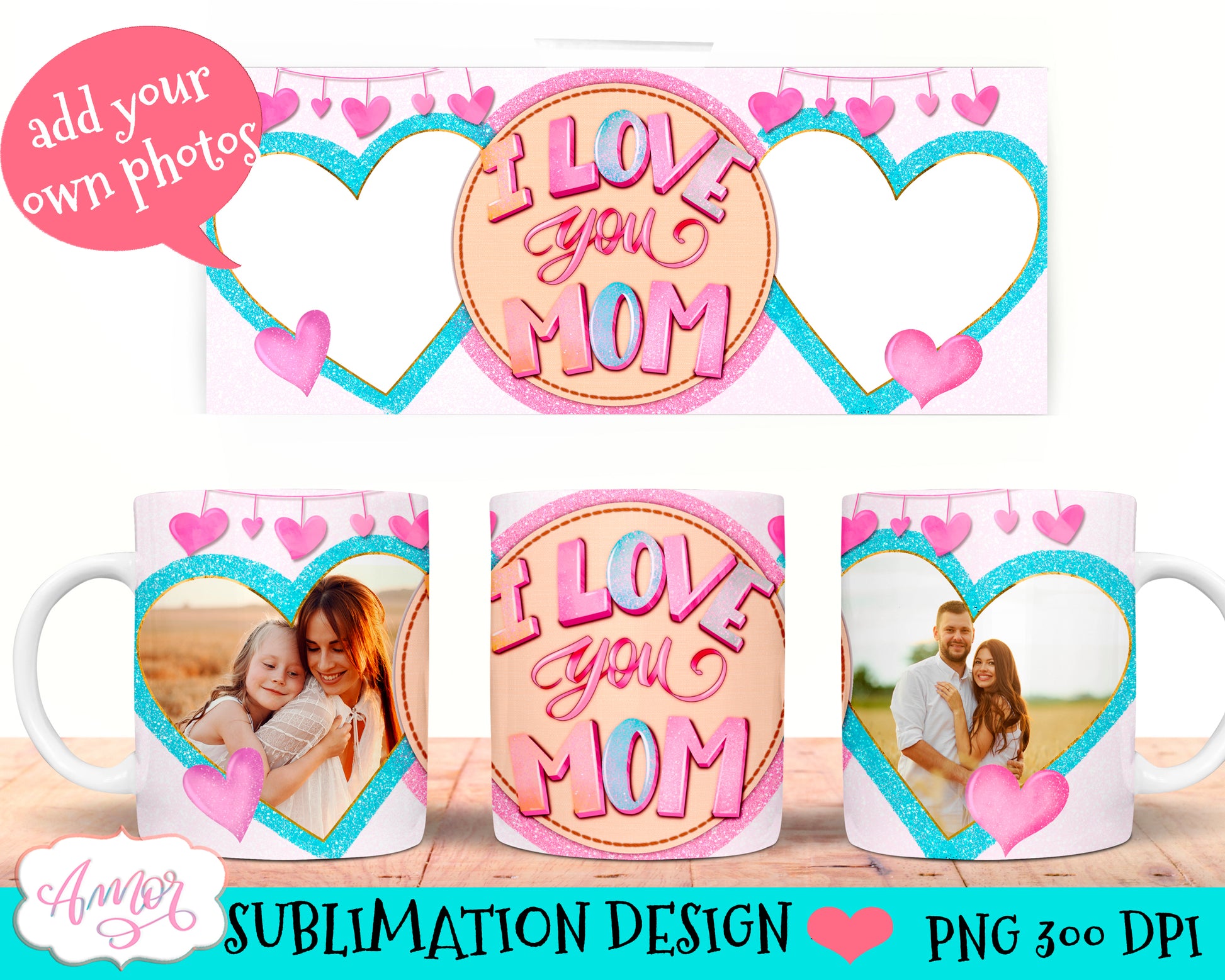 Mom photo mug Wrap for Sublimation | Mothers day mug PNG