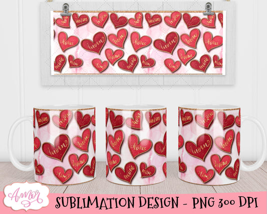 Mom red hearts mug wrap for sublimation