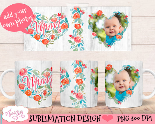 Mother's day photo mug wrap template for sublimation