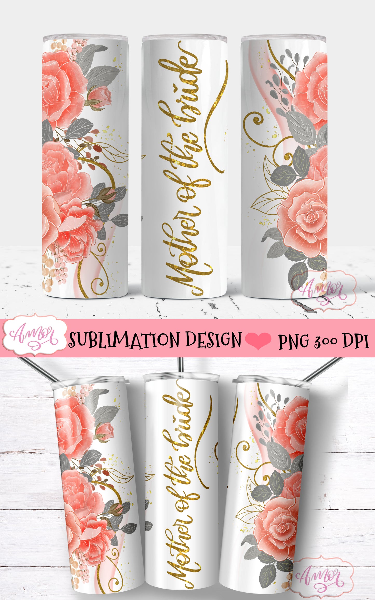 Bridal party tumbler wraps matching designs for sublimation