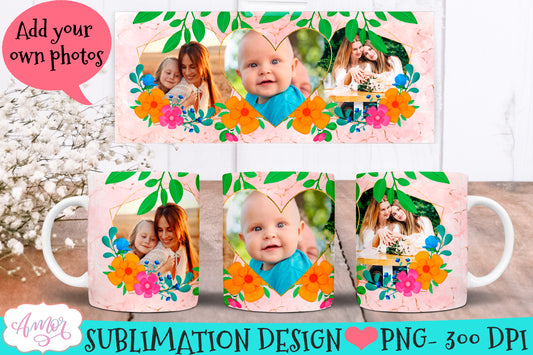 Photo collage mug template for sublimation 11oz 15oz