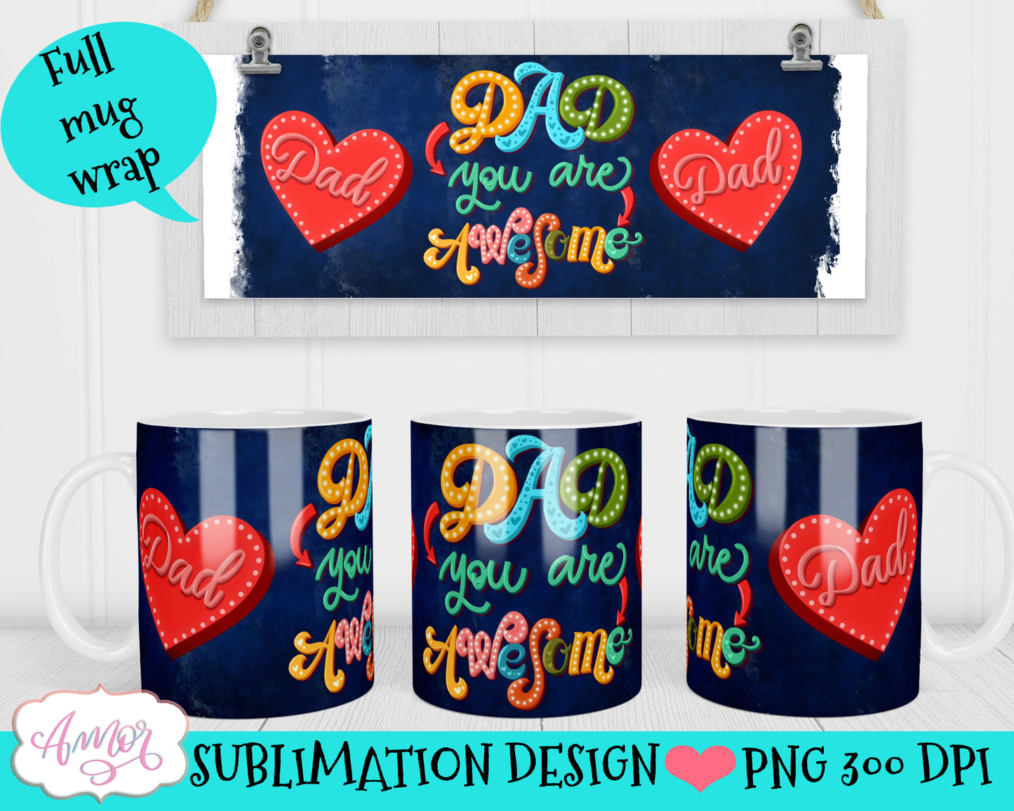 Photo mug wrap sublimation design for Father's day gift