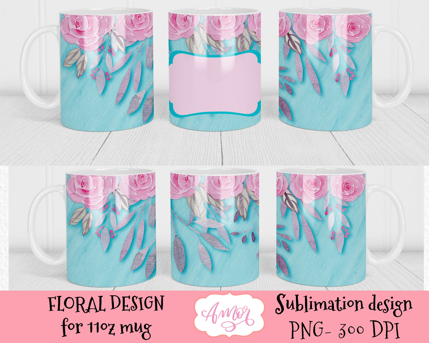 Pink Floral Coffee Mug sublimation customizable design
