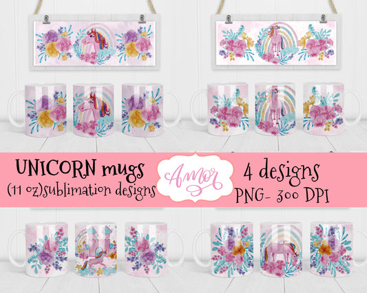 Pink Unicorns Designs for mug sublimation 11 oz bundle