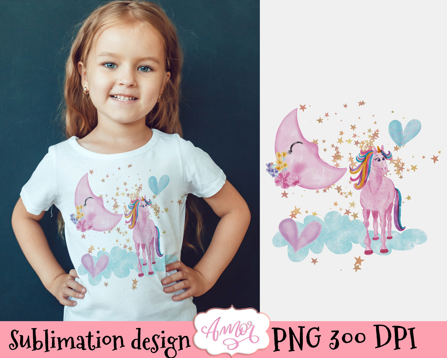 Pink Unicorn sublimation design for T-shirts