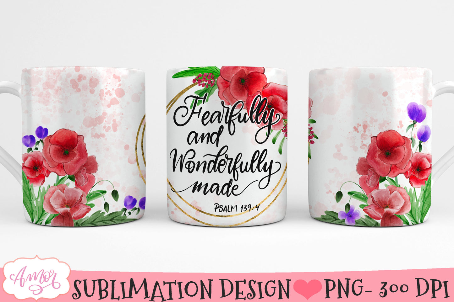 Bundle of 6 Bible Verse Mug Wraps with Hand-Painted Florals